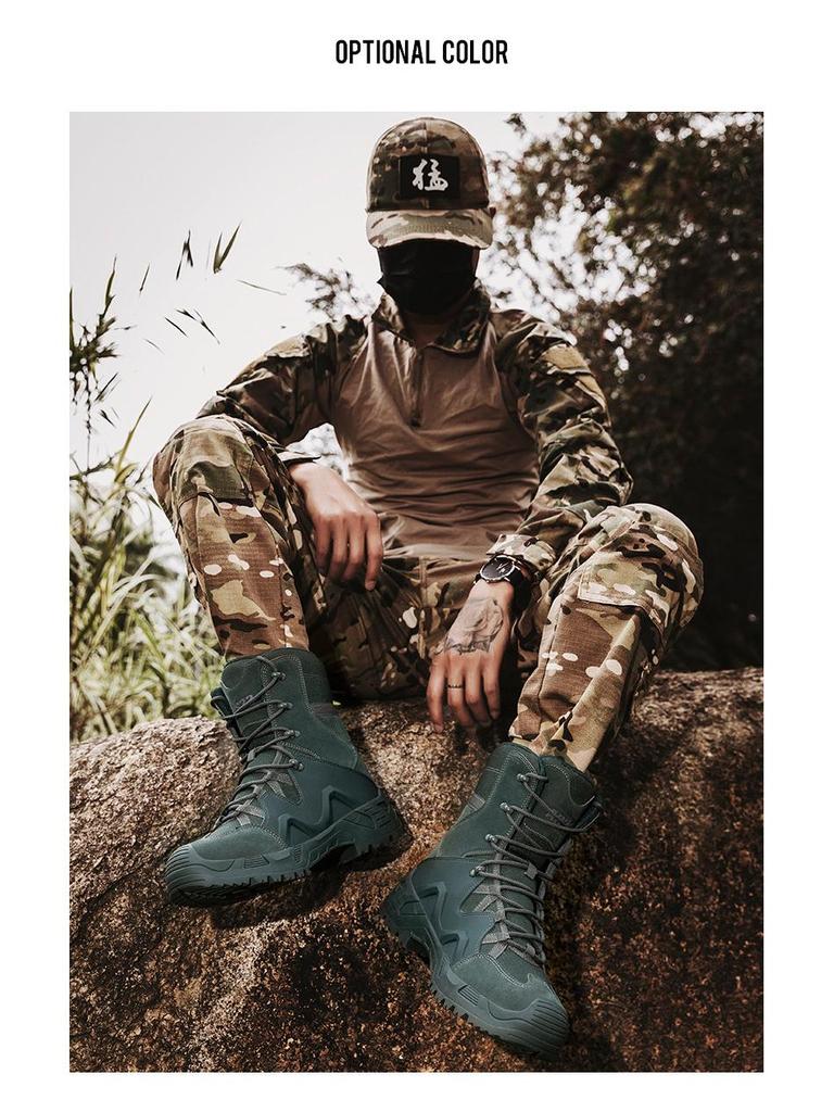 Men's Tactical Mid-Top Combat Boots: Large Size, Outdoor Hiking & Mountaineering, Anti-Collision