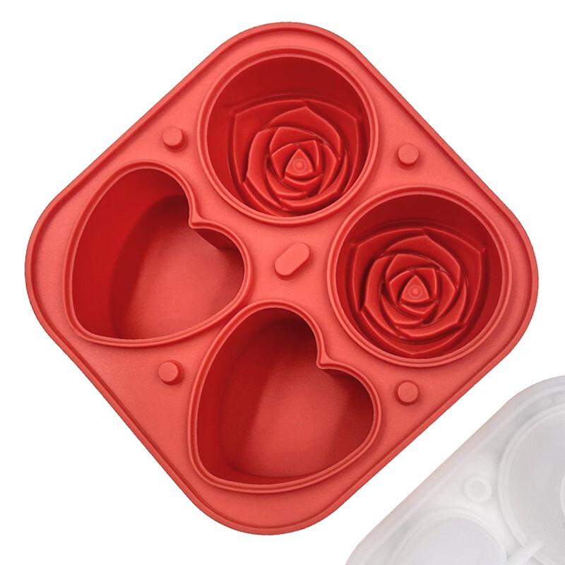 Large Pink 4-Cavity Rose Ice Ball Mold