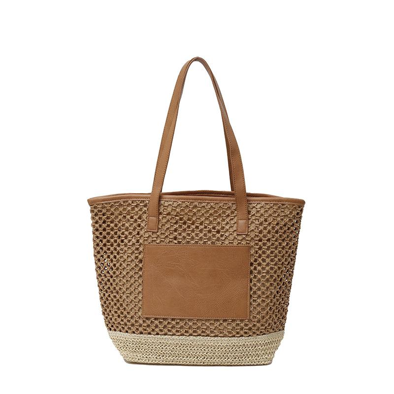 Women's Bag Versatile Retro Style Personality Knitting Cutout Contrast Women's Big Armpit Bag Tote Bag Shoulder Bag Women