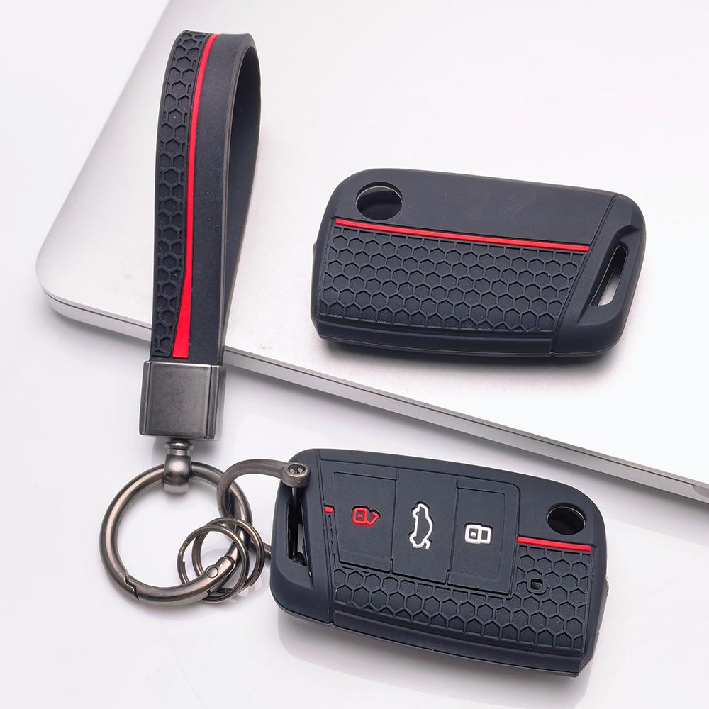 Key Fob Cover for VW Golf Tiguan Passat Polo Octavia A7 Mk7 Mk2 B8 with Keychain Anti-Scratch Surface Shockproof Structure Soft Grip Texture