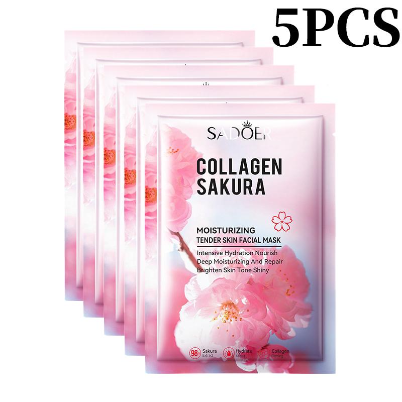1/5/10pcs SADOER Sakura Face Mask Facial Skincare Moisturizing Brightening Hydrating Firming Collagen Facial Masks Face Sheet Mask