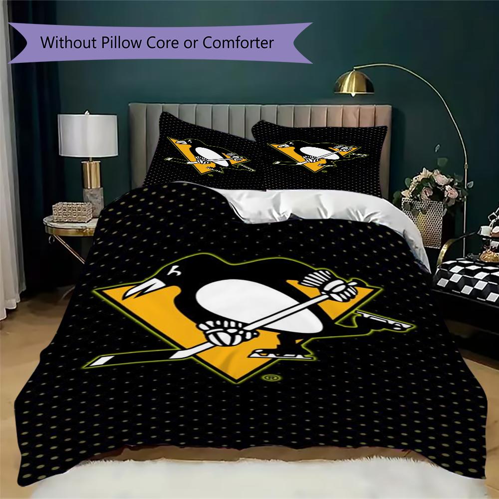 Pittsburgh Penguins Pattern Bedding,Quilt Set Quilt Cover Pillowcase Home Birthday Gift(1 * duvet cover + 2 * pillowcase, without core)_lx