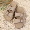 Fashion Summer Casual Cow Suede Flat Slippers Women New Double Buckle Open Toe Sandal Woman 2025 Beach Plus Size Non-Slip Slides Mujer