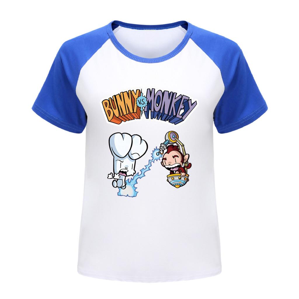 

4187 Kid Boys Girls Bunny Monkey Print Raglan Sleeves T-Shirt 100cm синий