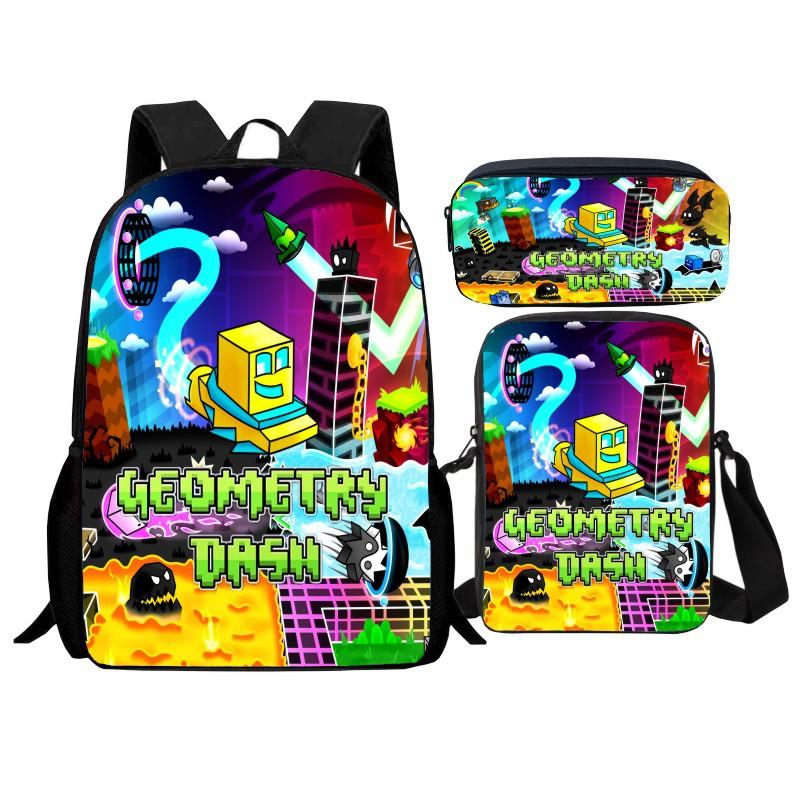Geometry Dash Student Rugzak 3-delige Set, Geometry Dash Rugzak, Schoudertas, Etui