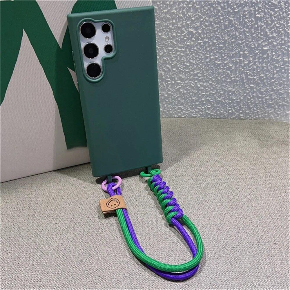 Crossbody Braided Lanyard Rope Case For Samsung S24 Ultra S23 FE S22 S21 Plus S20 FE A15 A05 A35 A55 A54 A34 A33 A53 A73 A52 A72 Soft Cover