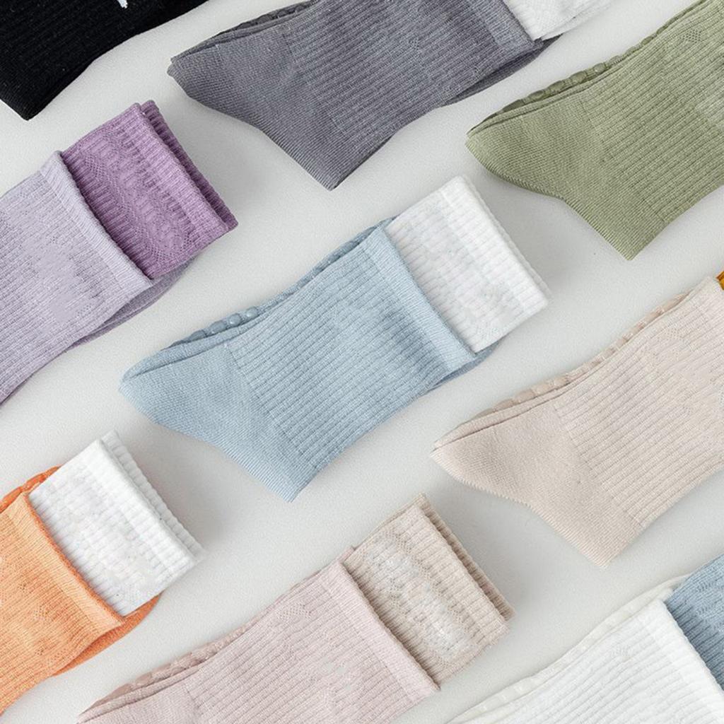 1 Pair Women Floor Socks Anti-slip Silicone Bottom Mid-tube No Odor Thickened Warm Solid Color High Elasticity Sweat-absorption Anti-shrink Socks