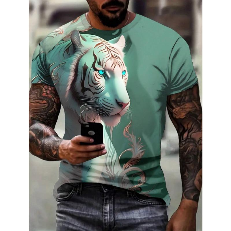 

Летняя мужская футболка с коротким рукавом в повседневном стиле с 3D-принтом тигра L