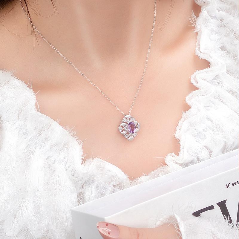 Wind Color Treasure Necklace Stud Earrings Set Natural Garnet Topaz S925 Silver Light Luxury Jewelry