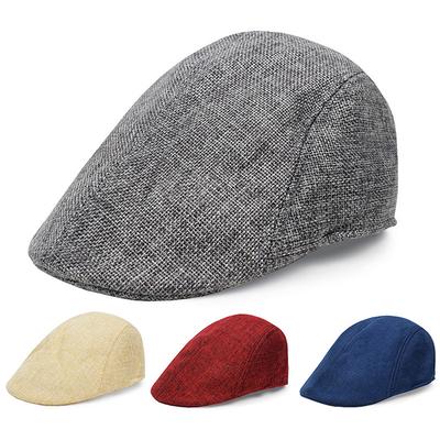 Men British Cotton Linen Beret Entleman Duckbill Breathable Caps Linen Hat Boy Linen Outdoor Street Hats Leisure Sports Sun Caps
