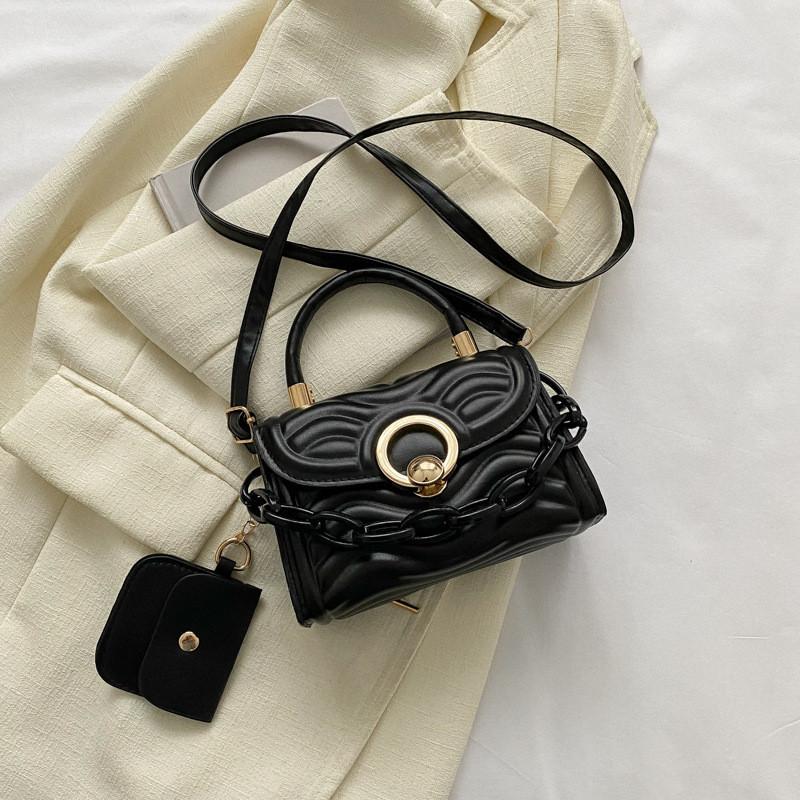 

2023 Spring New Popular Street Style Pu Shoulder Bag Fashionable Simple Small Square Bag Retro Crossbody Bag чёрный
