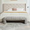 Modern Armless Chenille Upholstered Bed Bench with Channel Tufting, Chaise Longue & Stool for Living Room, Bedroom, Entryway, Gray