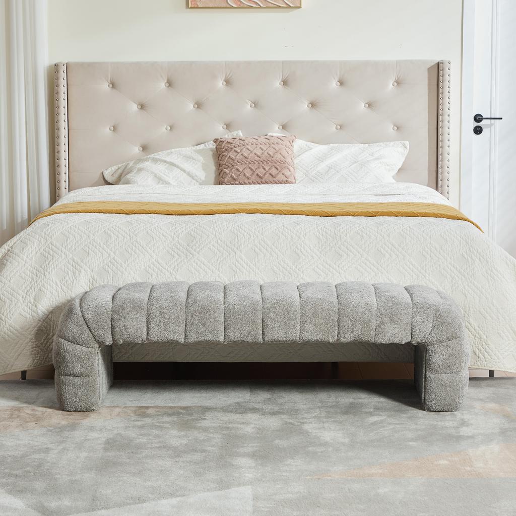 Modern Armless Chenille Upholstered Bed Bench with Channel Tufting, Chaise Longue & Stool for Living Room, Bedroom, Entryway, Gray