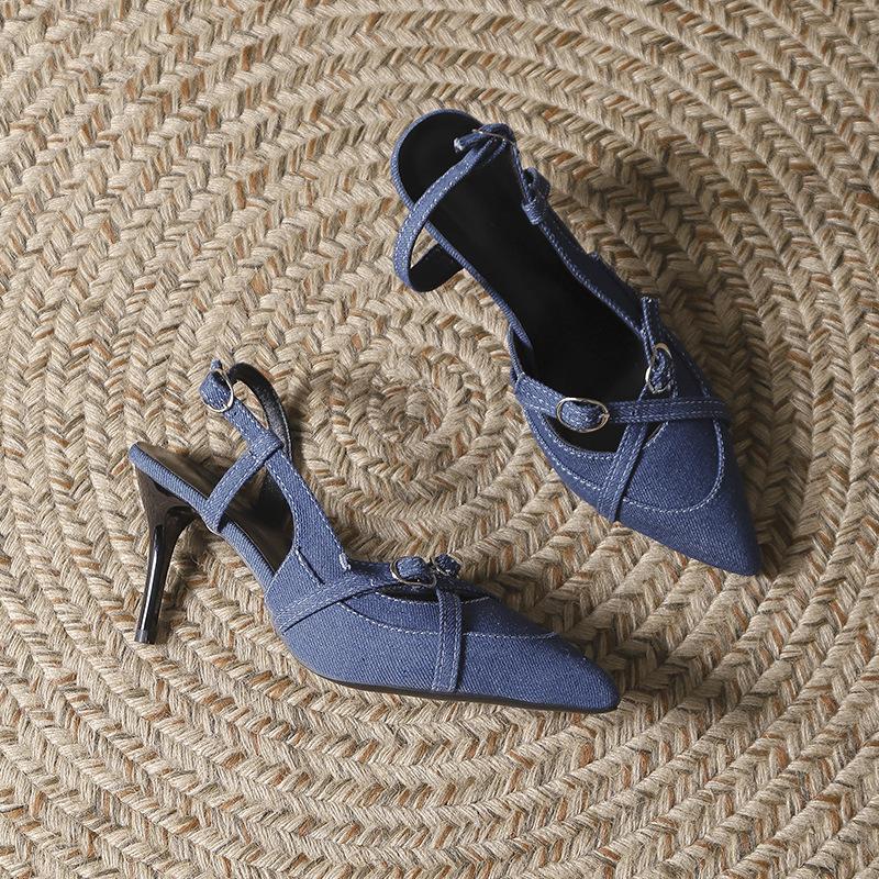 Wiosna i jesień 2025 nowy worek głowa lekka usta szpilki wysokie obcasy damskie sandały królewska siostra seksowne niebieskie piękny temperament pojedyncze buty