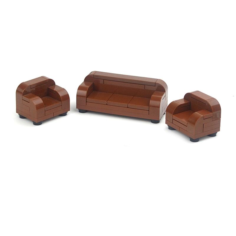 MOC Creative Furniture TV Sofa Brick City Accessories Xmas Tree Book Desk Dining Table Bathroom Door Building Block House Scene