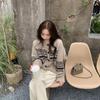 New Autumn Long Sleeve Print Cashmere Sweater Women Fashion Round Neck Loose Knitted Cardigans Jacket Women Elegant Vintage Lady Cardigan Tops 25504