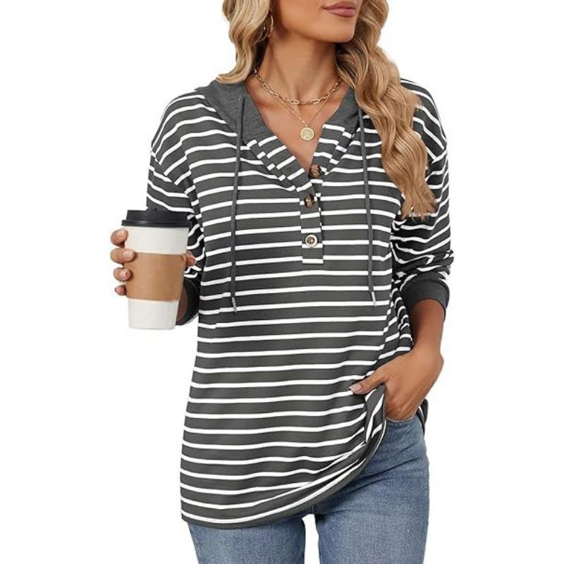 YYFS Women's Fashion Casual Stripe Print Long Sleeve Hooded Hoodies & Sweatshirts