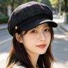 Retro denim splicing octagonal newsboy hat female autumn and winter British beret showing face small casual painter cap tide