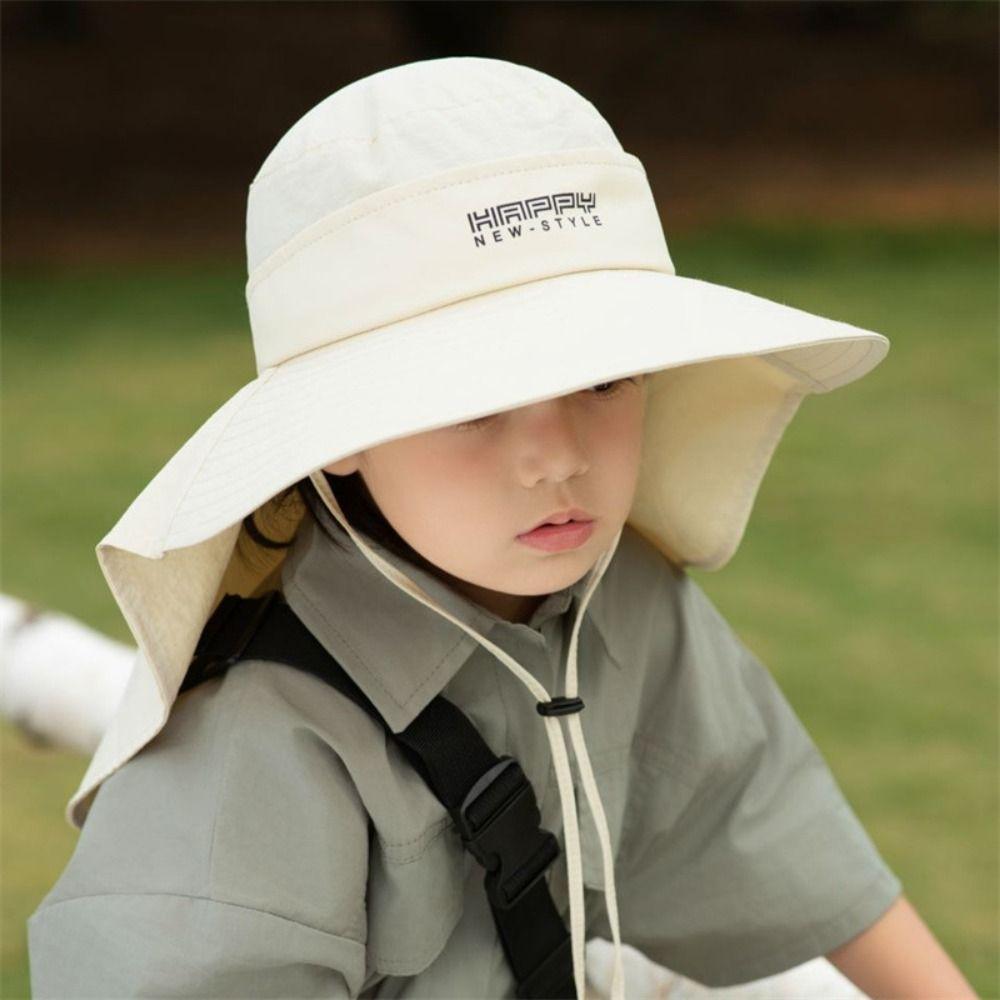 Large Brim Hat Children's Thin Bucket Hat With Cape Beach Hat New Sun Hat