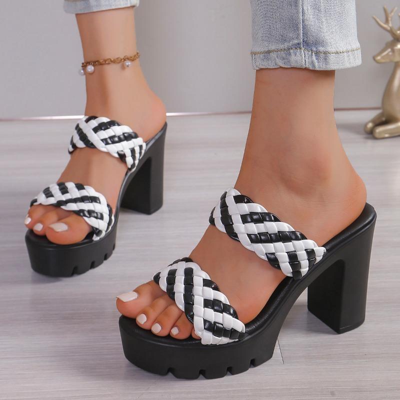

Модные женские туфли на высоком каблуке, туфли на платформе, пляжные туфли, шлепанцы, лето 2024, новые модные сандалии, открытые шлепанцы, Zapatos Mujer 39 чёрный