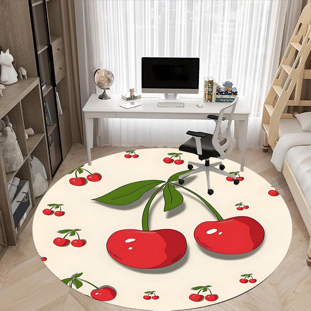 1PC Cherries Fruit Office Round Area Rug, Mat Suitable For Office, Under Office Chairs Bedroom Living Room Home Decor, Room Deco