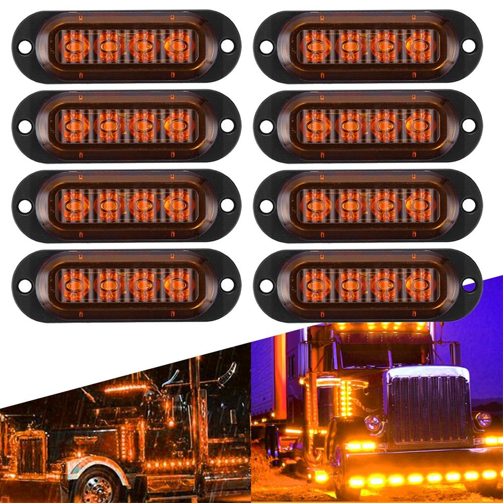 8PCS Amber LED Side Marker Clearance Lights Waterproof Trailer Truck RV