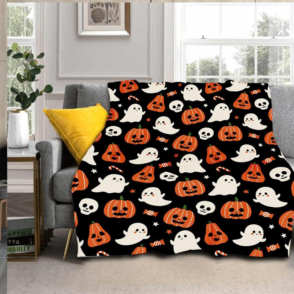 Love Heart Flowering Pumpkin Printed Blanket for Sofa Bed Travel Camping Living Room Office Conditioning Blanket