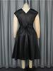 Ärmellose V-Ausschnitt Kleider für Damen Schwarz Knielang Elegant Satin A-Linie Party Abendkleider Vintage Cocktail Event Outfits