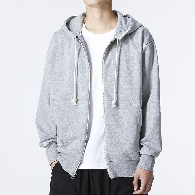 Nike Solid Color Print Logo Zip Hoodie Running Fitness Jacket Men Jackets Gray DQ5817-063