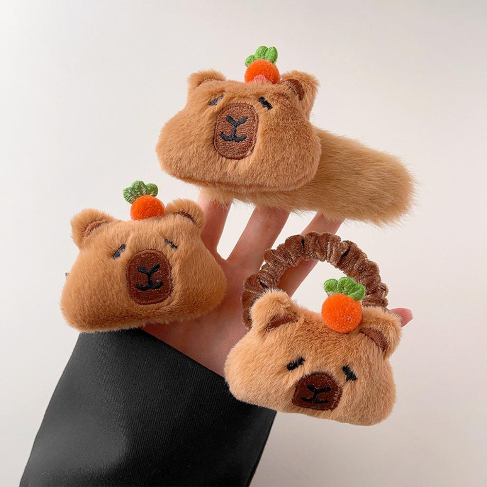 Hair Accessories Flocking Capybara Hair Ring Kawaii Sweet Cartoon Duckbill Clip Animal Funny Plush Claw Clip School