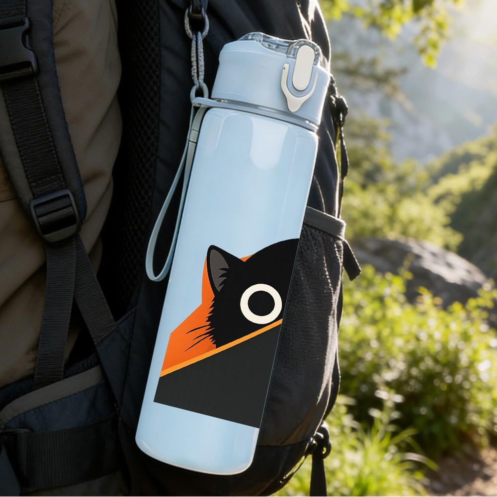 1PC Black Cat Peeking Corner Art Print 750ml Color Plastic Sports Water Bottle Leakproof Flip Straw Lid Suitable for Sports Office Home Use