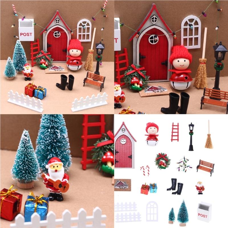 Christmas Scene Dollhouses Accessories With Miniature Gnomes And Elf Door Decors Holiday Gift