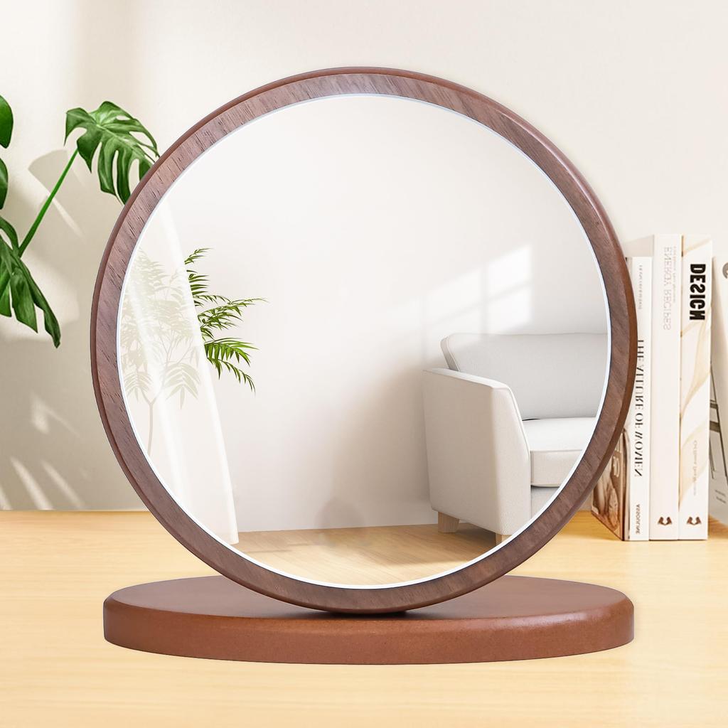Homirio Wooden Tabletop Makeup Mirror with Clear Wood Stand Wood Grain Stylish Design Mirror, Reflection, Mirror, Finish, 90-Degree Adjustable,