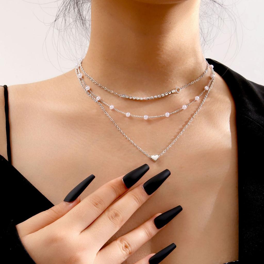 New Fashion Pearl Chain Pendant Three-layer Necklace Women's Versatile Light Luxury Temperament Premium Sense Necklace