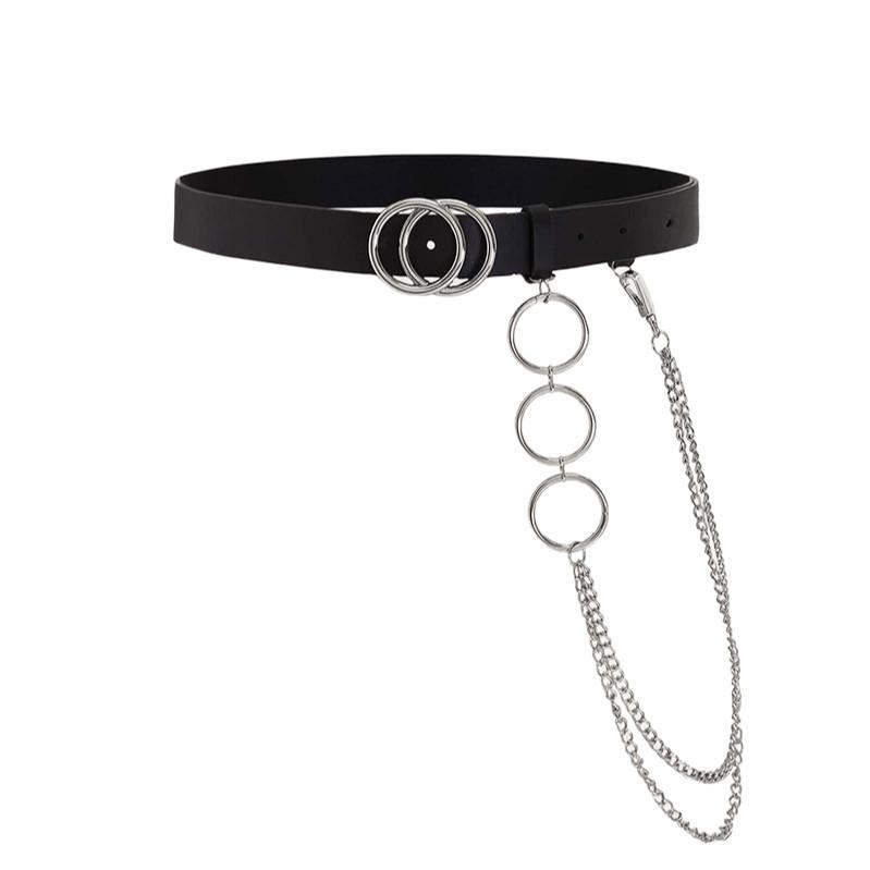 Synthetic Womens Trendy Leather Waist Belt With Alloy Buckle And Double Rings For Fashionable Looks Street
