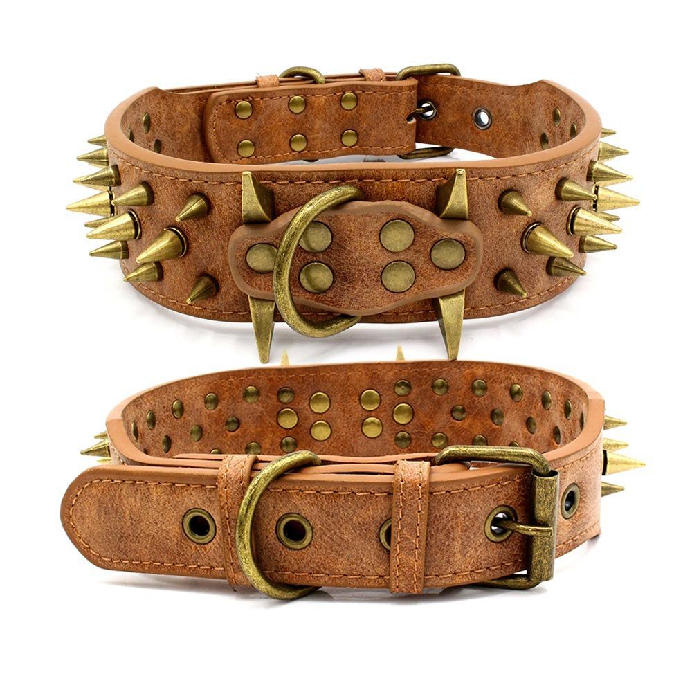 

Dog Collar Microfiber Anti-Bite Rivet Neck Ring Domineering Spike Decorative Wolf Dog Neck Cover S коричневый