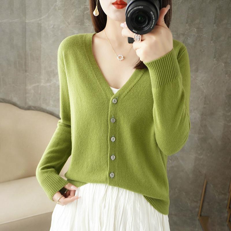 Women's V-neck Knitted Cardigan - Long-Sleeve All-Season Outerwear Sweater