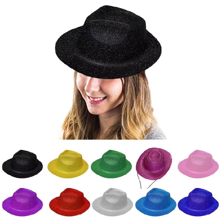 Sparkling Glitter Powder Wide Brim Hiphop Fedora Hat for Stage Party Lovers