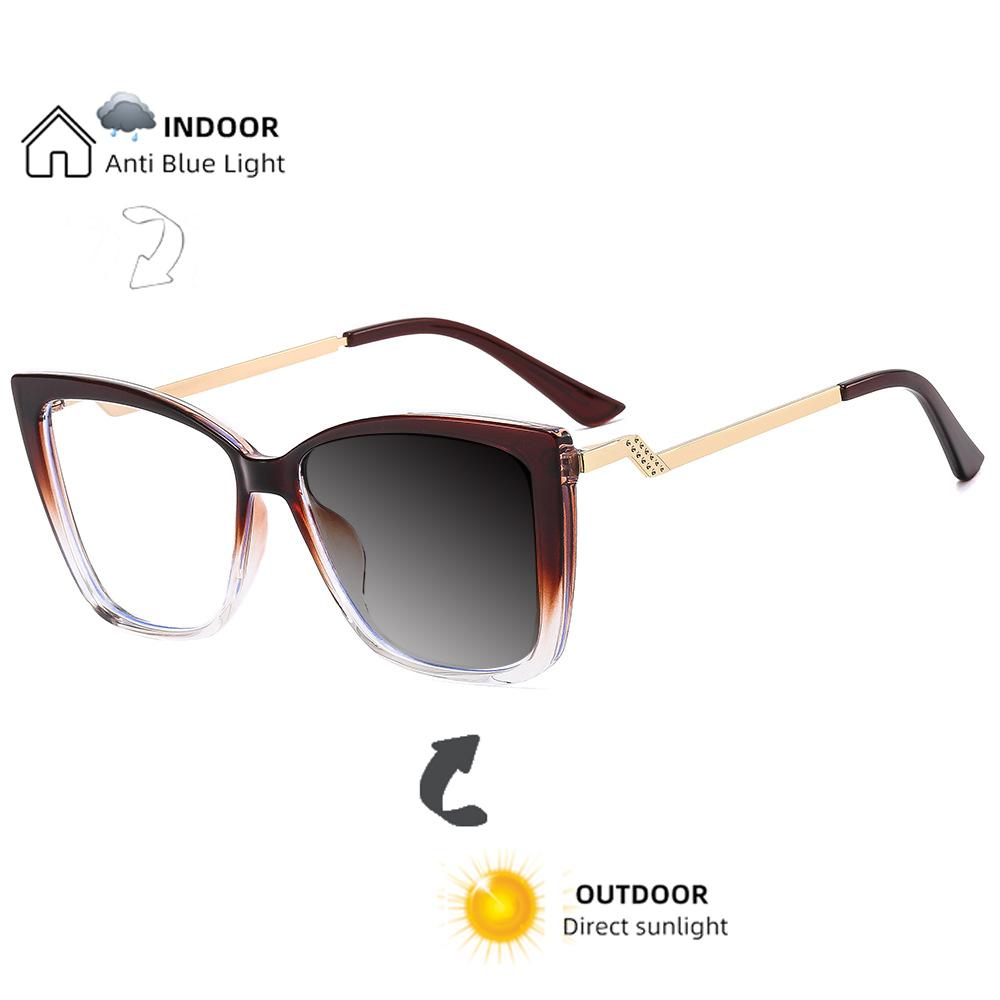 Fashion Brand Retro Square Leopard Women Eyeglass Frame Photochromic Anti Blue Light Reading Glasses
