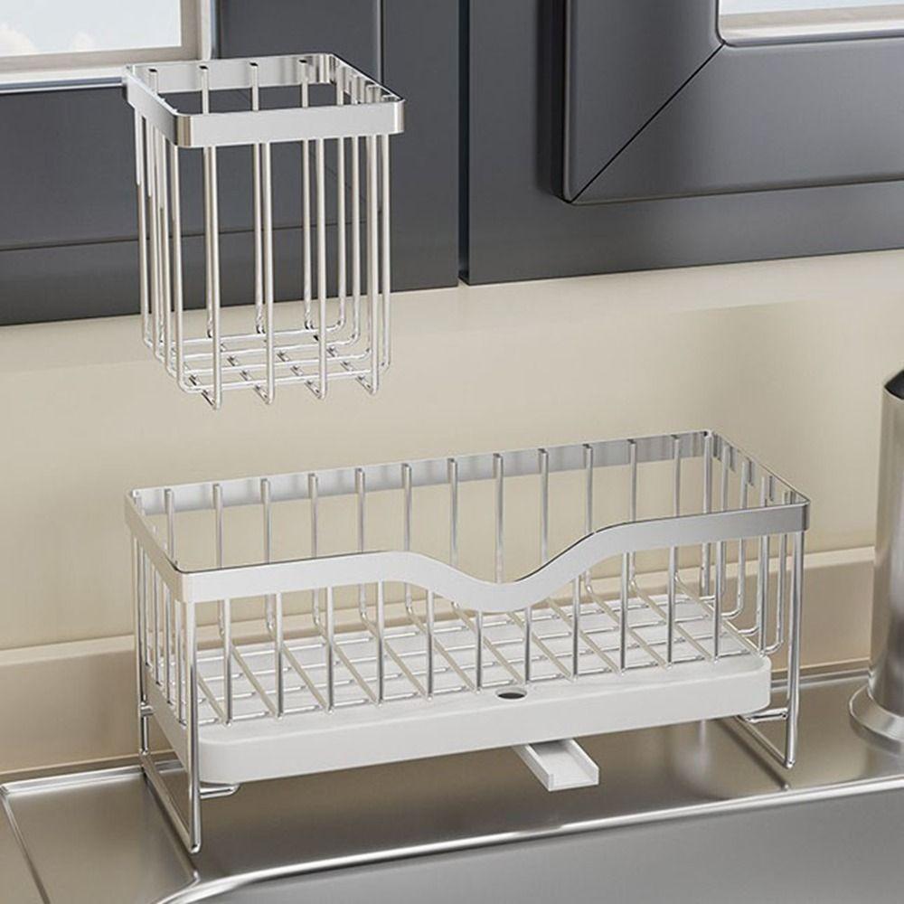 Waterproof Self-Draining Sink Shelf Black/Silver Sink Drain Rack Soap Sponge Holder Countertop