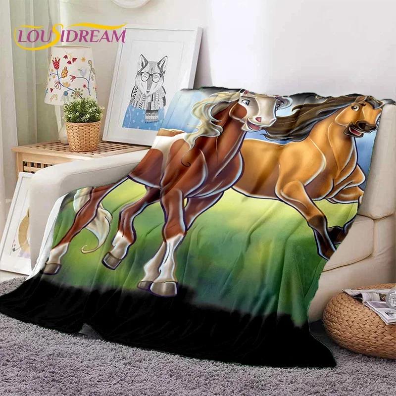 Spirit – wild und frei Zeichentrickpferde Weiche Flanelldecke für Betten Schlafzimmer Sofa Picknick, Überwurfdecke zum Zudecken Outdoor-Freizeit Geschenk