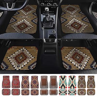 Turkish Persian Style Carpet Car Floor Mats European Ethnic Boho Car Floor Mats Pad 4Pcs Front And Rear Mats Set Car Accessories