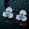 Longlong Gold S925 Silver Aquamarine & Diamond Flower Earrings for Women