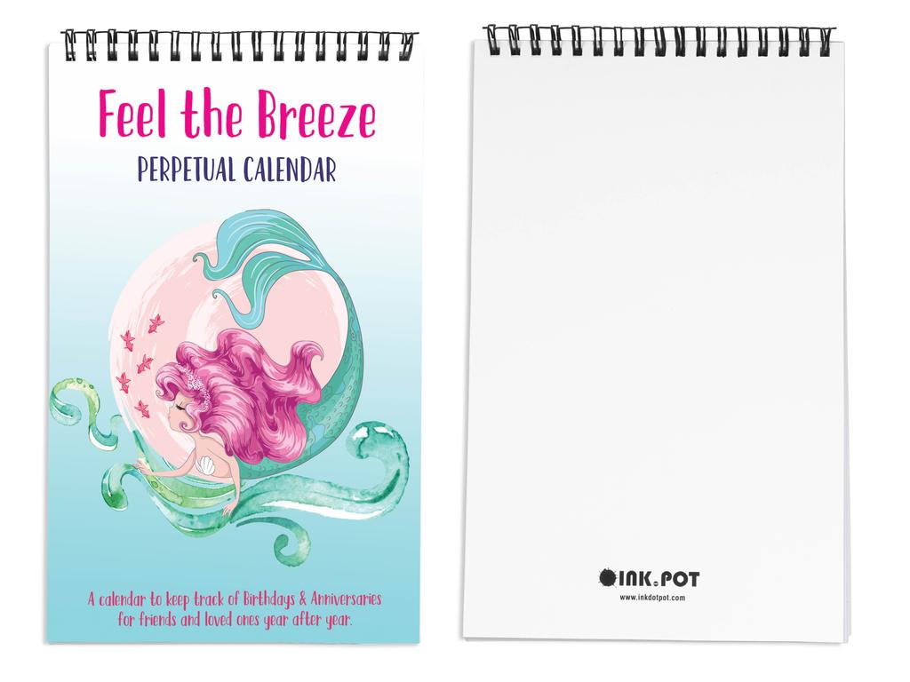 Inkdotpot Mermaid Perpetual Calendar, Important Dates To Remember- 6x9 Monthly and Daily Wall Hanging Journal for Special Days