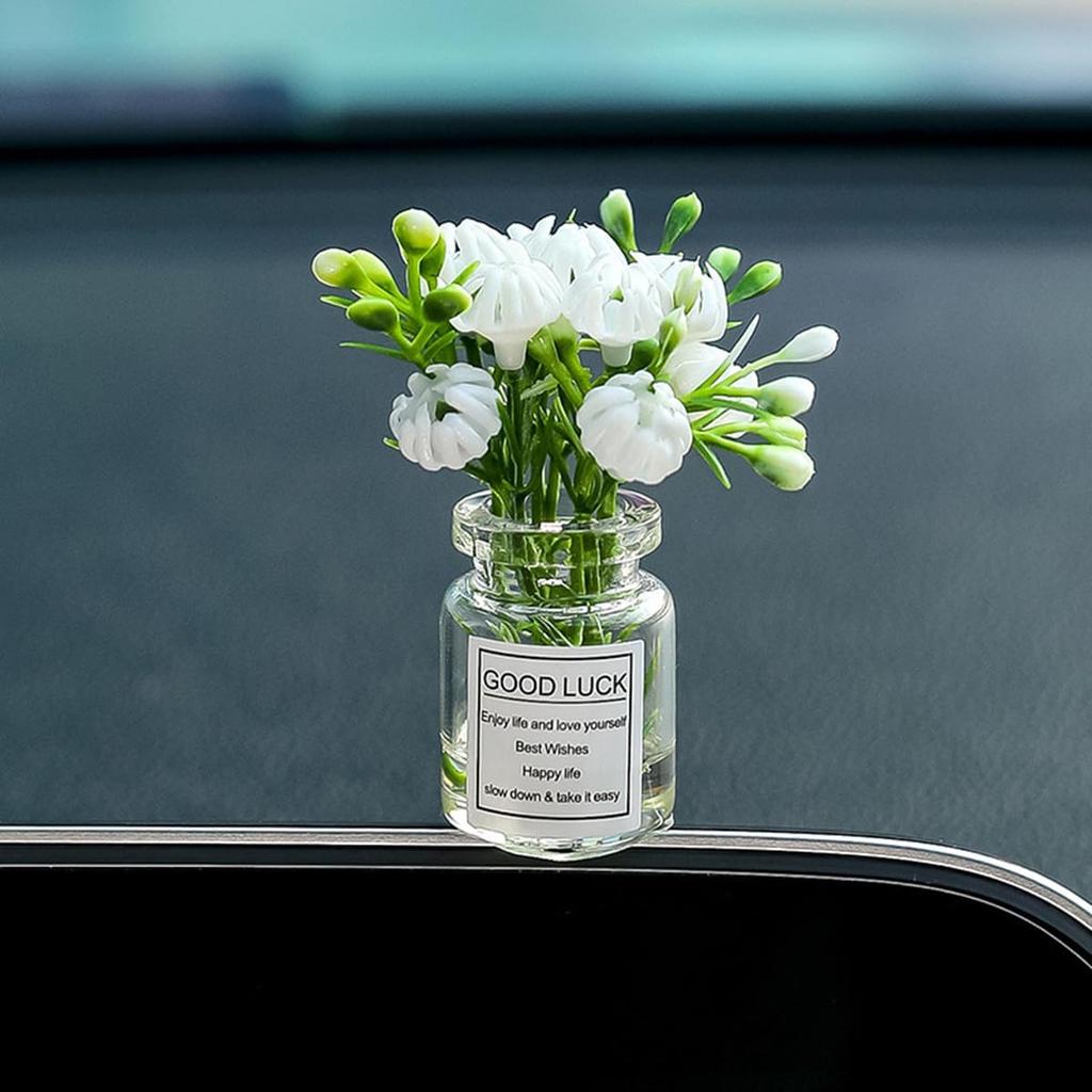Set aus 3 Mini-Gänseblümchen in Glasvase Niedliche Auto-Accessoires für Rückspiegel & Armaturenbrett Dekorationen Lustige Auto-Innenraum-Ornamente für Frauen