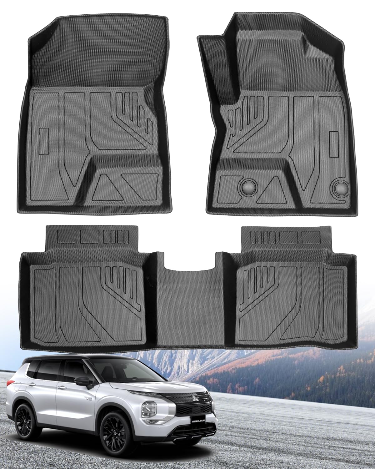 

Hawjog 3D Коврики для пола для Mitsubishi Outlander PHEV GN Custom TPE GN0W Тип Совместимы с моделями с марта 2023 года Включают второй ряд Custom чёрный