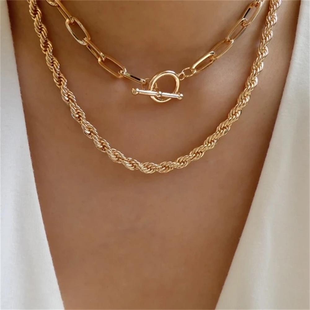 Classic Gold Multilayered Necklace for Women Vintage Silver Geometric Pendant Necklaces Butterfly Choker Jewelry