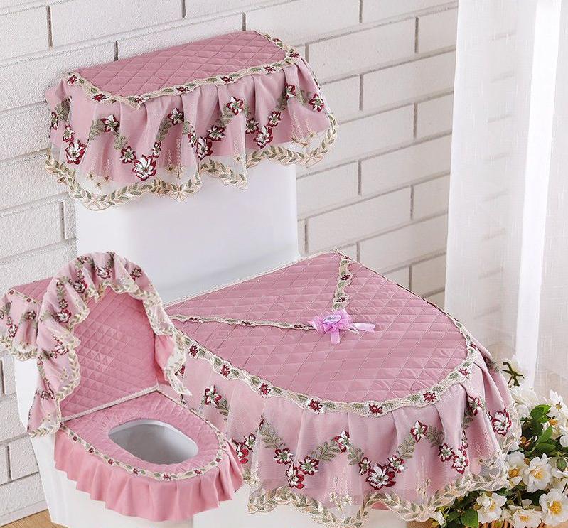 3 sztuk/zestaw koronkowy haft odpinany nakładka na sedes tkanina pyłoszczelna miękka deska sedesowa poduszka z pierścieniem dekoracja wnętrz nakładka na toaletę