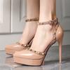 Fashion 2025 Women 12cm High Heels 2.5cm Platform Studded Rivets Sandals Lady Gladiator Heels Sandles Fetish Nighclub Red Bottom Shoes