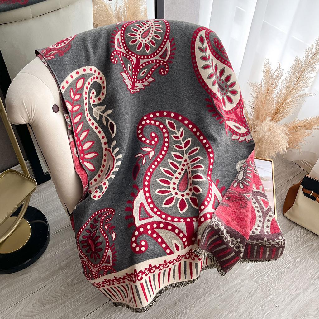 Retro Scarf Cashew Temperament Versatile Shawl Fashion Jacquard Outer Cape Scarf Cold Women's Double-sided